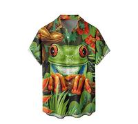 WRITKC Hawaiian Shirts for Men Loose Short Sleeve Mens Beach Shirts Resort Casual Shirts, Green-animal Frog, XL