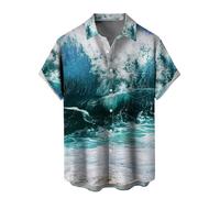 WRITKC Hawaiian Shirts for Men Loose Short Sleeve Mens Beach Shirts Resort Casual Shirts, Green White Sea-29, Large