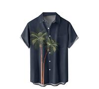 WRITKC Hawaiian Shirts for Men, Print Casual Short Sleeve Button Down Resort Shirts Beach Shirt (as8, Alpha, 3X_l, Regular, Regular, Navy Blue-Tree)