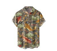 WRITKC Men's Botolike Relaxed Button Down Shirt, Grey carp Flowers, XXL