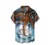 WRITKC Men's Geometric Print Casual Breathable Hawaiian Short Sleeve Shirt (as8, Alpha, x_l, Regular, Regular, Blue-Octopus)