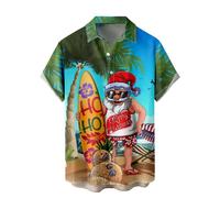 WRITKC Tropical Shirts Button Down Holiday Casual Hawaiian Short Sleeve Men Loose Beach Shirts, Christmas Man Green Blue-10, 3XL
