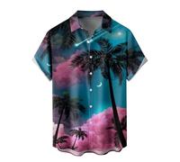 WRITKC Tropical Shirts Button Down Holiday Casual Hawaiian Short Sleeve Men Loose Beach Shirts, Dark Green Night Sky-13, Medium