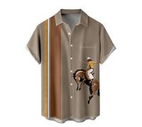 WRITKC Tropical Shirts Button Down Holiday Casual Hawaiian Short Sleeve Men Loose Beach Shirts, Grey Yellow-horse-100, 3XL