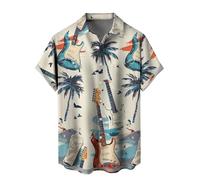 WRITKC Tropical Shirts Button Down Holiday Casual Hawaiian Short Sleeve Men Loose Beach Shirts, White and Blue Music-102, 3XL