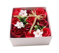 WRITWAA 1 PC Box Soap Flower Floral Decor Roses Christmas White with Lid Floral Scented Rose Eve Home Decoration Artificial Flower Soap Rose Valentine's Day's present Red Synthetic Material