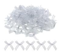WRITWAA 100pcs Silver Pre-Tied Satin Bows for Present Wrapping and Sewing, Polyester Material Premium Finish, Retains Shape and Versatile Application for Decoration