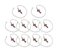 WRITWAA 10PCS Wooden Crucifix Pendant Necklace Set, Vintage Religious Cross Jewelry for Women and Men, Catholic Prayer Amulet Necklace Suitable for Christmas Party and Car Mirror Hanging