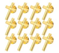 WRITWAA 12pcs Gold Cross Lapel Pin Set for Church Attire, Alloy Religious Brooches with Classic Style and Elegant Design, Portable Symbol of Faith Identity for Clergy and Godparents