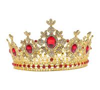 WRITWAA 1PC Elegant Bride Crown with Rhinestones Stunning Alloy Headdress for Weddings Proms Special Occasions Unique Round Design Gold Red Women