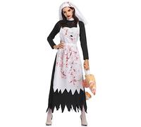 WRITWAA 1PC Horrible Bloody Nun Costume for Halloween Creepy Cosplay Clothes Premium Outfit for Masquerade Party for Stage Performance and Themed Events