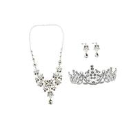 WRITWAA 1Set Chic Bride Crown Jewelry Set Rhinestone Necklace Earring Trio for Weddings Parties Special Occasions Elegant Womens Tiaras and Accessories for Enhanced Charm