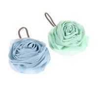 WRITWAA 2 Pcs Flower Shape Mesh Shower Pouf for Women Gentle Exfoliating Bath Sponges with Soft Mesh Hanging Rope for Quick Drying Sky Blue Mint Green Bath Loofahs