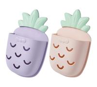 WRITWAA 2 Pcs Pineapple Wall Storage Holder for Bathroom, Toothbrush and Cosmetic Organizer, No Drilling Wall Mount Rack, Purple and Pink, Space-Saving Bathroom Storage Basket