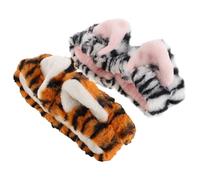 WRITWAA 2 Pcs Plush Adjustable Elastic Spa Headbands with Cute Tiger Animal Ears for Face Washing and Makeup, Soft Secure Fit Hairbands for Women and Girls in Yellow and White