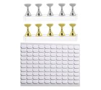 WRITWAA 2 Sets Chessboard Nail Tip Holder Kit, Gold & Silver Practice Stand with Chess Bases, Adhesive Putty, Acrylic Nail Display Stand for Salon Art Training