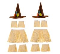 WRITWAA 2 Sets Hawaiian Tropical Costume Accessory: Raffia Shirts Wristbands Anklet Witch Hat Set - Grass Outfit - Luau Tropical Theme Party Dress For Women Men Kids Cosplay