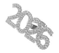 WRITWAA 2026 Rhinestone Open Ring Adjustable Women’s Number Band Silver Statement Jewelry for Parties and Celebrations