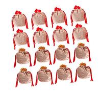WRITWAA 20pcs Christmas Drawstring Candy Bags Velvet Pouches Reusable Xmas Candy Holder Party Present Packaging Bags with Red and Khaki Reindeer Design