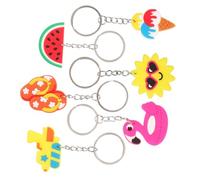 WRITWAA 24pcs Hawaiian Style Cartoon Keychains for Beach Party Favors PVC Purse Charms for Handbags Cute Summer Bag Pendants with Flamingo Ice Cream Watermelon and Sun Designs