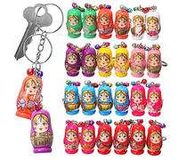 WRITWAA 24pcs Keyring Charms Russian Nesting Dolls Kawaii Cartoon Keychains Pendant Key Holders for Boys and Girls Backpack Decorations Random Style