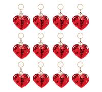 WRITWAA 24pcs Sequin Heart Keychain Key Chain Pendants with Flipping Sequins Red Alloy Plastic Heart-shaped Glitter Design Pendant for Valentine's Day Daily Use Car Key