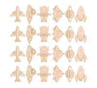 WRITWAA 24pcs Unfinished Wooden Cutouts Space Shapes with Burrfree Edges and Predrilled Holes Creative Rocket Astronaut Planet Set for Classroom Wall Decor Or Party Favour