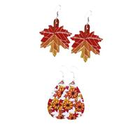 WRITWAA 2pairs Leather Earrings Thanksgiving Maple Leaves Dangling Delicate Festival Ear Jewelry Autumn Decor