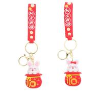 WRITWAA 2pcs Adorable Bunny Keychain Pendant Metal Design Keychain for Car Keys Backpacks and Crafts Cute Chinese Year Theme