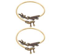WRITWAA 2pcs Antique Brass Bracelet, Retro Chinese Open End with Cloud Charms, Adjustable Open Bangle Cuffs, Women’s Oriental Ethnic Jewelry for Party, Wedding