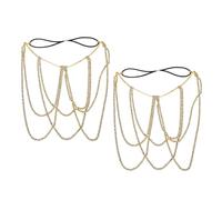 WRITWAA 2pcs Bohemian Elastic Rhinestone Leg Chain Body Jewelry for Women Sparkling Stretchy Thigh Chain for Festival Beach Wear Fit Golden Body Accessory