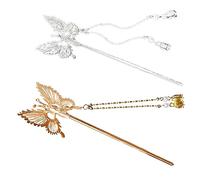 WRITWAA 2pcs Butterfly Metal Hair Sticks Elegant Hair Accessories for Women for Bun Hairstyles Includes Gold and Silver Pins for Effortless Styling