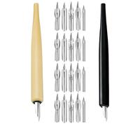 WRITWAA 2pcs Calligraphy Dip Pens Set with Interchangeable Nibs, Wooden Holder Pens in and Black, 20 Replacement Nib Tips for Manga Drawing, Ink Painting, and Artistic Writing