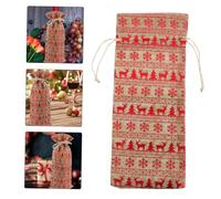 WRITWAA 2Pcs Christmas Wine Bottle Bags with Drawstring Red Elk Printed Reusable Storage Pouches for Holiday Party Packaging