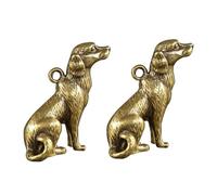 WRITWAA 2pcs Creative Brass Craft Dog Pendants for DIY Keychain Necklace Desktop Adornment Smooth Polished Antique-style Dog Ornaments for Home Decor and