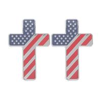 WRITWAA 2Pcs Cross Christian Car Emblem, Patriotic American Flag Badge Sticker, Adhesive Decorative Car Emblem for SUV, Trucks, Religious Vehicle Ornament