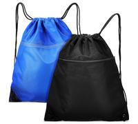 WRITWAA 2pcs Drawstring Backpack Lightweight Polyester Sports Gym Bags for Men Women with Multifunction Pockets Suitable for School and Picnic