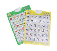 WRITWAA 2pcs Educational Audio Wall Hanging Posters for Bilingual Chinese English Learning Charts with Animal and Fruit Veggie Themes Safe Visual Early Education Tools