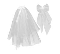WRITWAA 2pcs Elegant Short Bridal Bow Veil with Comb and Hairpin Attachment Lightweight Tulle Headpiece for Brides Secure Fit Wedding Accessory for Parties and Photos