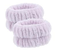 WRITWAA 2Pcs Flannel Wristbands Set Comfortable Makeup Hair Bands for Face Washing Skin Friendly and Durable for Spa and Daily Use Purple Color