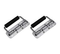WRITWAA 2pcs Folding Pull Handle with Rubber Grip Spring Loaded | Silver Finish, Short Retainer Plate, Easy Install for Storage Chests and Wooden Boxes in Tight Spaces