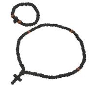WRITWAA 2pcs Greek Orthodox Prayer Ropes Set with 33 Knot 100 Knot Beads, Adjustable Wood and Polyester Cord Bracelet and Necklace with Blessing Cross Pendant for Silent Meditation