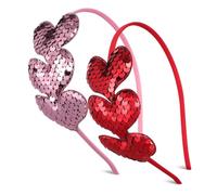 WRITWAA 2pcs Heart Headband Pink Heart Headband Sparkly Valentine Party Girlfriend Sequin Cupid Accessories Glitter Pamper Hair Cupid Valentines Hair Accessories Sparkle Women Cloth