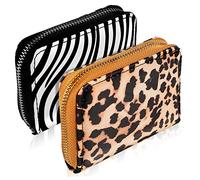 WRITWAA 2pcs Mini Zipper Purse Leopard Print Zebra Stripe Portable Wallet for Women for Cash Id and Cards Lightweight Easy to Carry