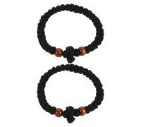 WRITWAA 2pcs Orthodox Prayer Beads Bracelet, Wood Beaded Cross Rope Bracelets, Religious Catholic Gifts for Women Men Meditation and Spiritual Gatherings