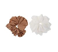 WRITWAA 2pcs Oversized French Style Satin Scrunchies for Women Jumbo Elastic Hair Bands for Thick Hair Soft Fabric Ponytail Holders for Party Ballet Daily Wear Coffee White