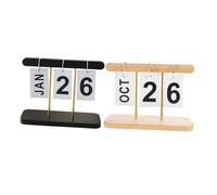 WRITWAA 2pcs Perpetual Flip Calendar Wood Block Reusable Vintage Desk Organizer with Rustic Wooden Stand Compact Desktop Display for Office Home Event Planning Wedding Countdown
