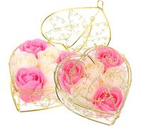 WRITWAA 2pcs Pink White Rose Soap Set with 6 Realistic Flower Petals, Romantic Bath Soap Gift for Women, Valentine’s Day Birthday Present, Floral Scented Cleansers for Skin Care