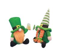 WRITWAA 2pcs Plush Irish St Patrick Day Gnome Dolls Faceless Dwarf Desktop Decorations with Beer Hat Clover Striped Hat Fabric and Sand Material Compact for Holiday and Home Ornament