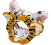 WRITWAA 2pcs Plush Tiger Ears Stretch Headbands for Face Washing and Makeup, Wide Soft Spa Hairbands for Skincare, Adjustable Hair Wraps for Women in White and Yellow